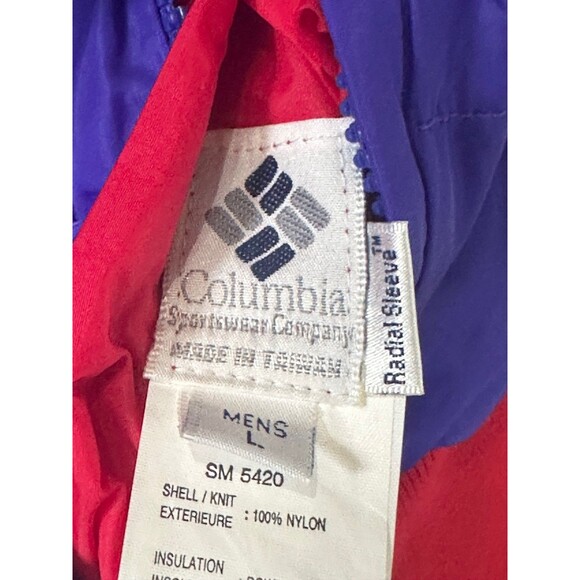 Vintage 90s Columbia Down Puffer Jacket Reversible Mens Large Red Blue - Picture 9 of 9